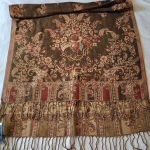 Elegant Floral Brown and Red Shawl Pashmina Scarf NWT XLarge Size